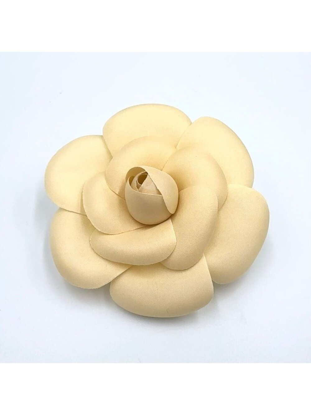 Chanel Camellia Satin Ivory Gold Brooch